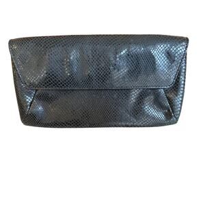 Ann Taylor Leather Clutch Bag Black Snake Print
